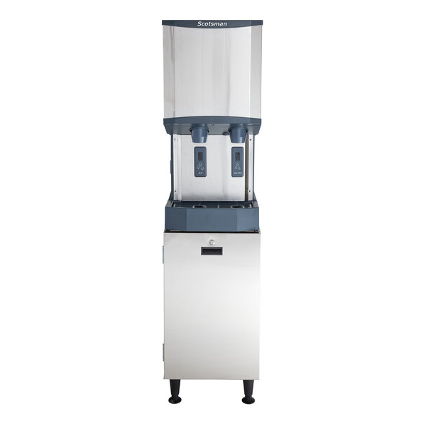 Scotsman hid312a-1 meridian 16 1/4" air cooled nugget ice machine with 12 lb. bin, water dispenser, and storage equipment stand - 115v, 260 lb.