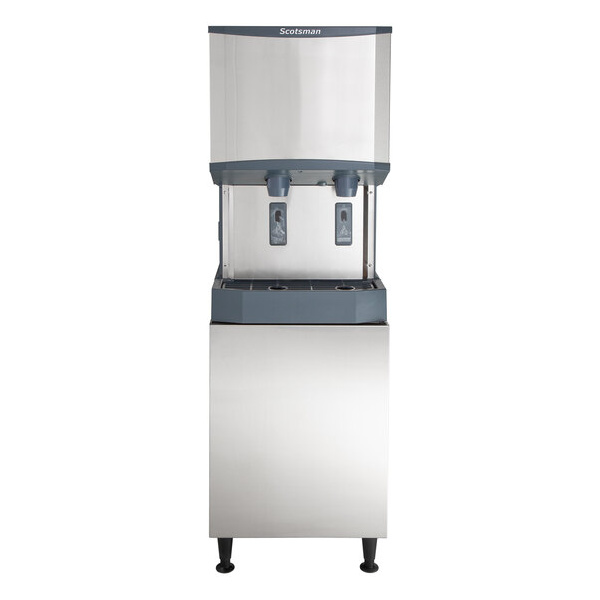 Scotsman hid525a-1 meridian 21 1/4" air cooled nugget ice machine with 25 lb. bin, water dispenser, and equipment stand - 115v, 500 lb.