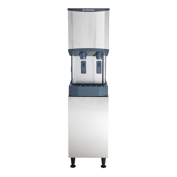 Scotsman hid312a-1 meridian 16 1/4" air cooled nugget ice machine with 12 lb. bin, water dispenser, and equipment stand - 115v, 260 lb.