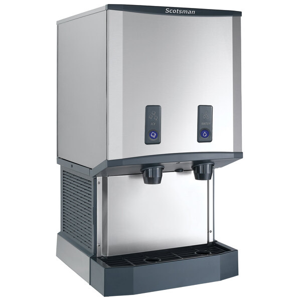 Scotsman hid540wb-1 meridian countertop water cooled ice machine and water dispenser with push button dispensing - 40 lb. bin storage