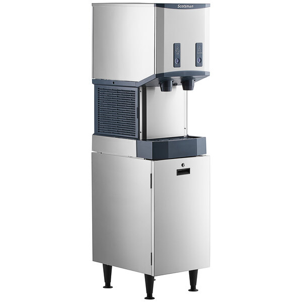 Scotsman hid312ab-1 meridian 16 1/4" air cooled nugget ice machine with 12 lb. bin, push button ice and water dispensing, and cabinet stand - 115v, 260 lb.