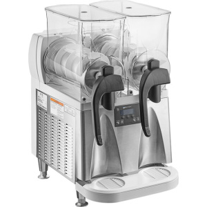 Bunn 58000.0002 Ultra NX White and Stainless Steel Double 3 Gallon Slushy Machine with Flat Lids - 120V