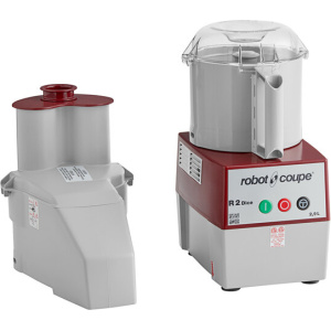 Robot Coupe R2 DICE Combination Food Processor with 3 Qt. / 3 Liter Gray Bowl, Continuous Feed & 4 Discs - 2 hp