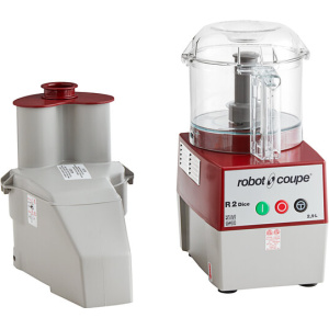 Robot Coupe R2CLR DICE Combination Food Processor with 3 Qt. / 3 Liter Clear Bowl, Continuous Feed & 4 Discs - 2 hp