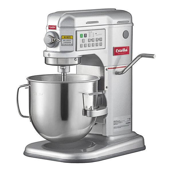 Estella EMIX8 Silver 8 Qt. Programmable Bowl Lift Countertop Mixer with Standard Accessories - 120V, 4/5 hp