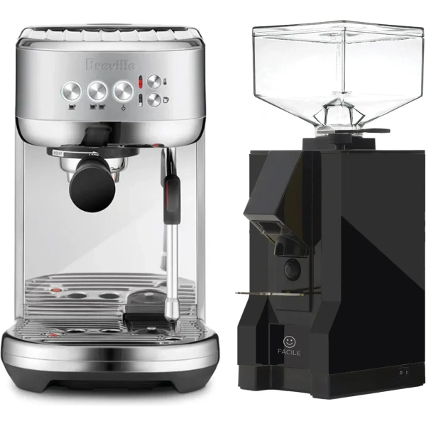 Breville the bambino plus espresso machine bes500bss and eureka facile grinder
