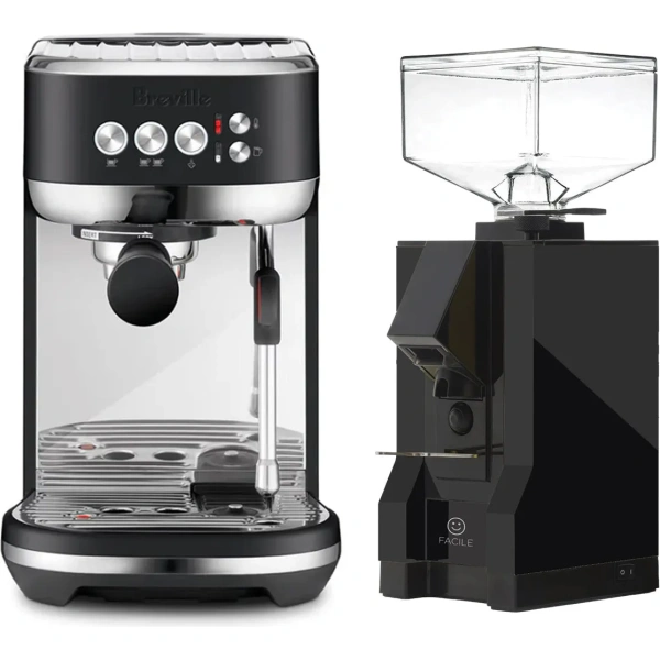Breville the bambino plus espresso machine bes500btr and eureka facile grinder