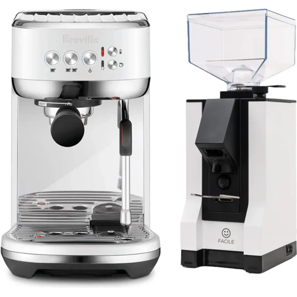 Breville the bambino plus espresso machine bes500sst (sea salt) and eureka facile grinder