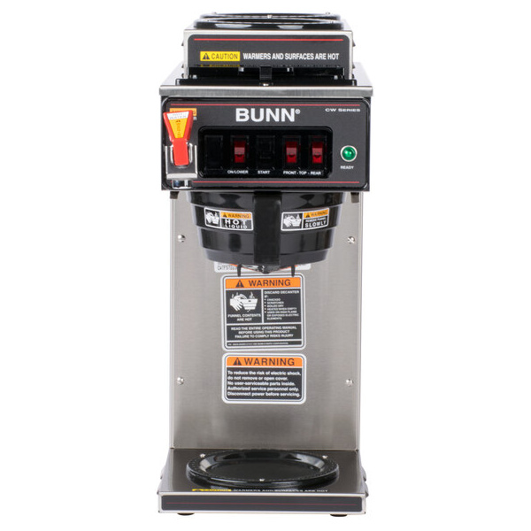 Bunn 12950.0213 cwtf15-3 automatic 12 cup coffee brewer with 2 upper warmers, 1 lower warmer, and plastic funnel
