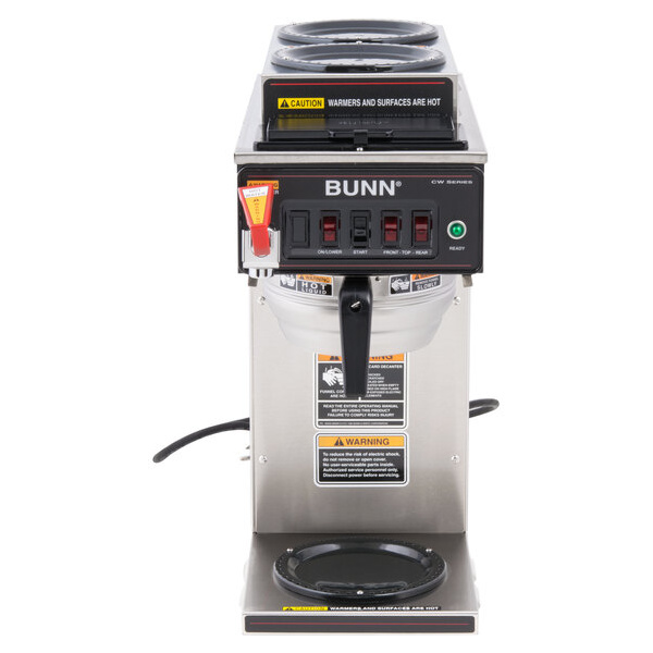 Bunn 12950.0217 cwtf15-3 automatic 12 cup coffee brewer with 2 upper warmers, 1 lower warmer, and stainless steel funnel