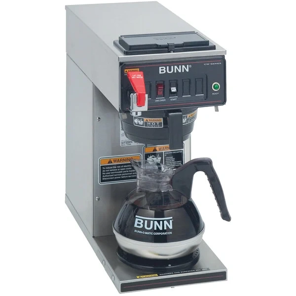 Bunn 12950.0293 cwtf15-1 automatic 12 cup coffee brewer with 1 lower warmer and black plastic funnel