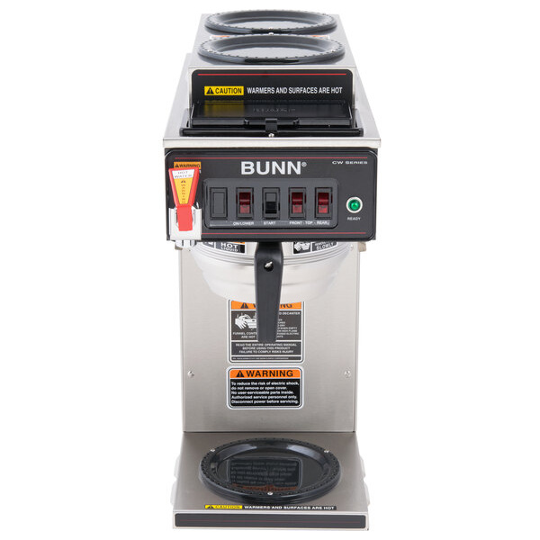 Bunn 12950.0410 cwtf-dv automatic 12 cup coffee brewer with 2 upper warmers, 1 lower warmer, and stainless steel funnel