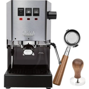 Gaggia classic e24 espresso machine ri9380/46 (stainless steel) with bottomless walnut portafilter