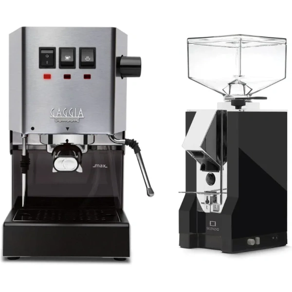 Gaggia classic e24 stainless steel & eureka mignon silenzio 55 matte black grinder