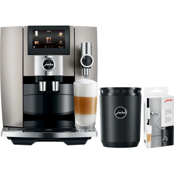 Jura J8 Super Automatic Espresso Machine 15555 Midnight Silver Bundle: Free Cool Control 0.6L & Milk Pipe with S.S. Casing