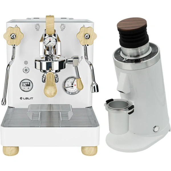Lelit bianca 3 pl162tcw espresso machine white and df64 gen2 with dlc burrs grinder white