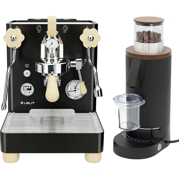 Lelit bianca 3 semi-automatic pl162tcb black and df64 p grinder (black) bundle