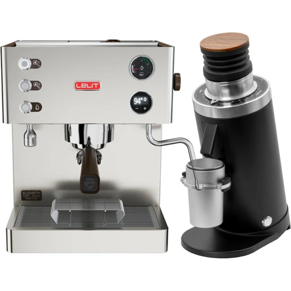 Lelit elizabeth v3 semi-automatic espresso machine pl92t (stainless steel) & df64 gen 2 grinder w/ dlc burrs (black)