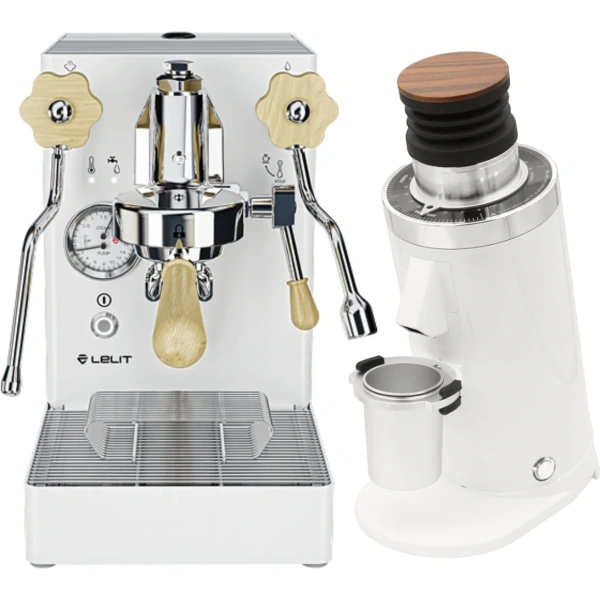 Lelit mara x semi-automatic heat-exchange e61 espresso machine with pid pl62x (white) & df64 gen 2 grinder w/ dlc burrs (white) bundle