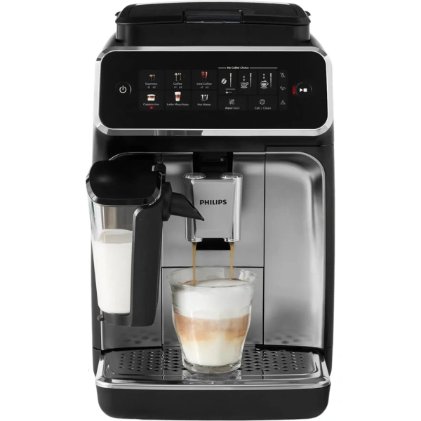 Philips 3300 lattego super automatic espresso, cappuccino, & latte macchiato machine with silentbrew ep3347/90 (black chrome)