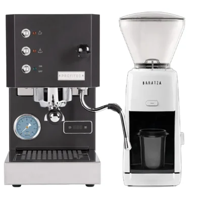 Profitec Go Black Espresso Machine & Baratza Encore ESP Grinder (White)