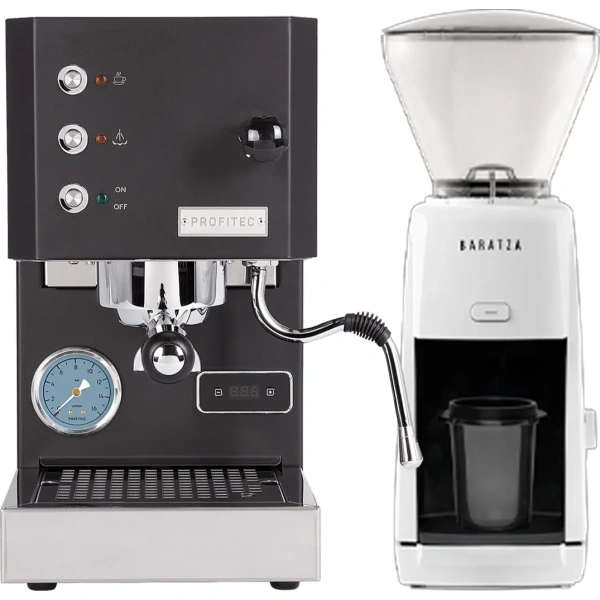 Profitec go (black) espresso machine & baratza encore esp grinder (white)