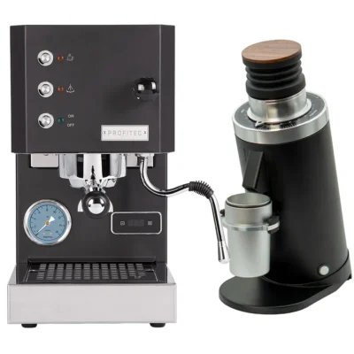 Profitec Go (Black) Espresso Machine & DF64 Gen 2 Grinder w/ DLC Burrs (Black)