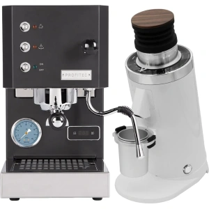 Profitec Go (Black) Espresso Machine & DF64 Gen 2 Grinder w/ DLC Burrs (White)