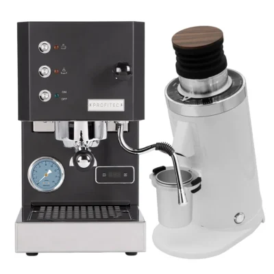 Profitec Go (Black) Espresso Machine & DF64 Gen 2 Grinder w/ DLC Burrs (White)