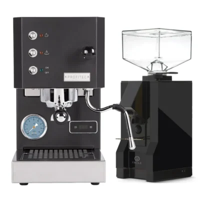 Profitec Go (Black) Espresso Machine & Eureka Mignon Facile Grinder (Black)