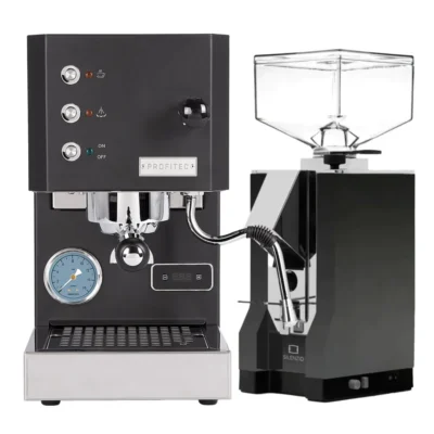 Profitec Go (Black) Espresso Machine & Eureka Mignon Silenzio 55 Grinder (Black)