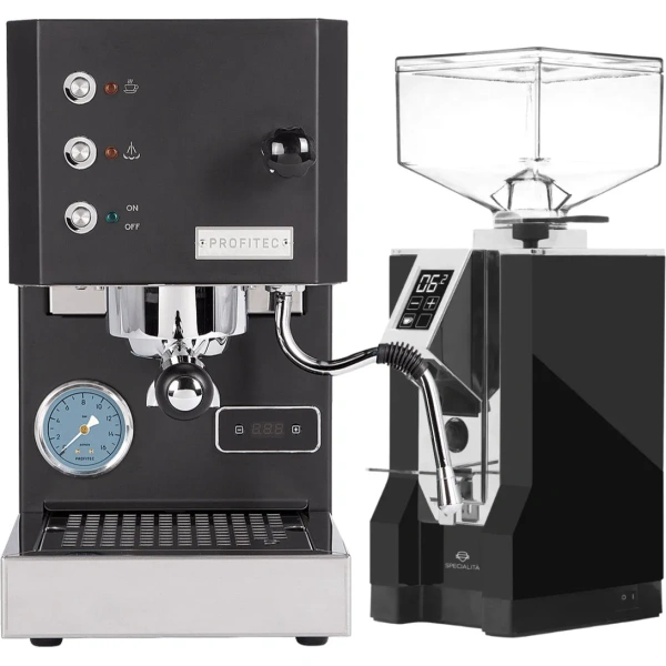 Profitec go (black) espresso machine & eureka mignon specialita grinder (black)