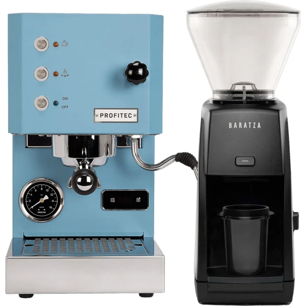 Profitec go (blue) espresso machine & baratza encore esp (black) grinder