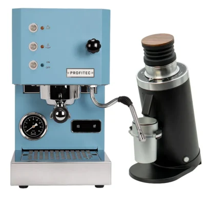 Profitec Go (Blue) Espresso Machine & DF64 Gen 2 Grinder w/ DLC Burrs (Black) Bundle