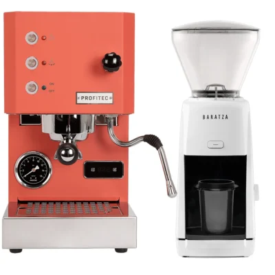 Profitec Go (Red) Espresso Machine & Baratza Encore ESP (White) Grinder