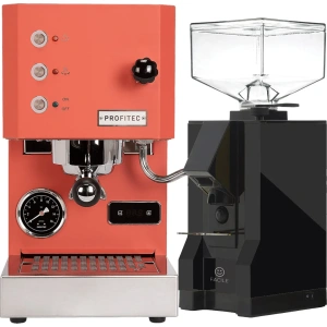 Profitec Go (Red) Espresso Machine & Eureka Mignon Facile Grinder (Black)