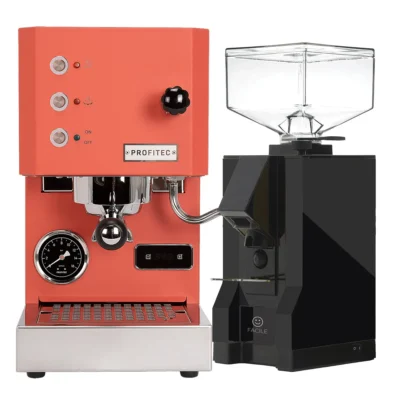 Profitec Go (Red) Espresso Machine & Eureka Mignon Facile Grinder (Black)