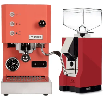 Profitec Go Red Espresso Machine & Eureka Mignon Slienzio 55 Grinder (Red)