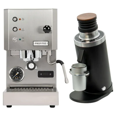 Profitec Go (Stainless Steel) Espresso Machine & DF64 Gen 2 Grinder w/ DLC Burrs (Black)