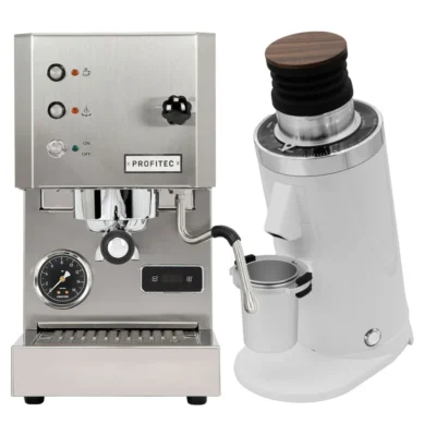 Profitec Go (Stainless Steel) Espresso Machine & DF64 Gen 2 Grinder w/ DLC Burrs (White)