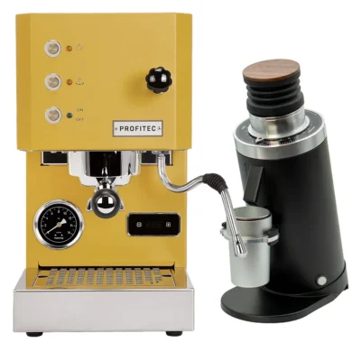 Profitec Go (Yellow) Espresso Machine & DF64 Gen 2 Grinder w/ DLC Burrs (Black)