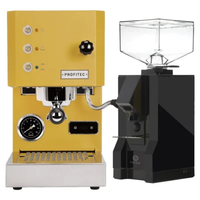 Profitec Go (Yellow) Espresso Machine & Eureka Mignon Facile Grinder (Black)