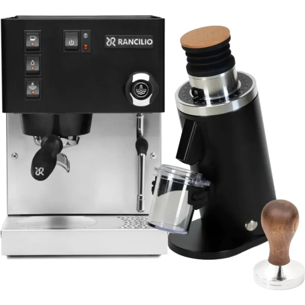 Rancilio silvia m v6 espresso machine (limited edition black) with df54 single dose grinder & tamper