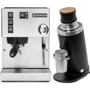 Rancilio Silvia M V6 Espresso Machine (Silver Stainless Steel) and DF64 Gen 2 Grinder w/ DLC Burrs (Black)