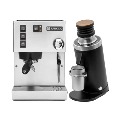 Rancilio Silvia M V6 Espresso Machine (Silver Stainless Steel) and DF64 Gen 2 Grinder w/ DLC Burrs (Black)