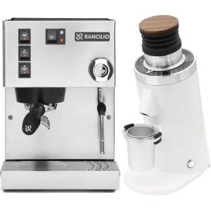 Rancilio Silvia M V6 Espresso Machine (Silver Stainless Steel) and DF64 Gen 2 Grinder w/ DLC Burrs (White)